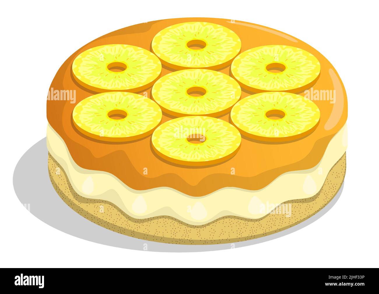 Dolce fragrante di biscotti, torta con ananas e gelatina di frutta. Dessert esotico con festa del tè. Vettore cartoon isometrico isolato su sfondo bianco Illustrazione Vettoriale