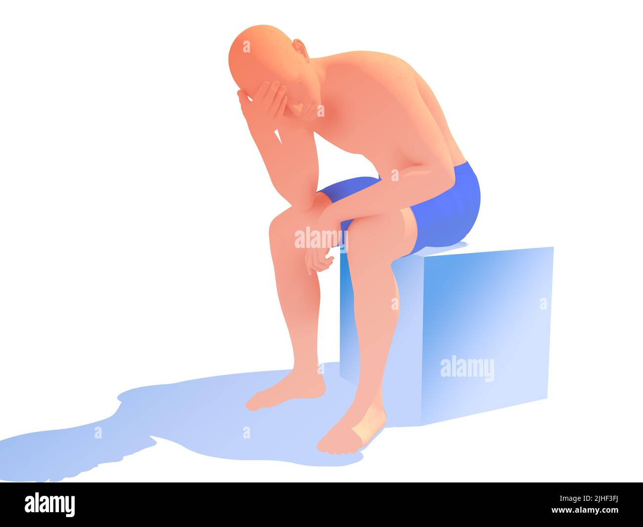 3d illustrazione della silhouette umana con depressione, dolore, malattia mentale. Ritagliato su sfondo bianco con colori naturali. Foto Stock