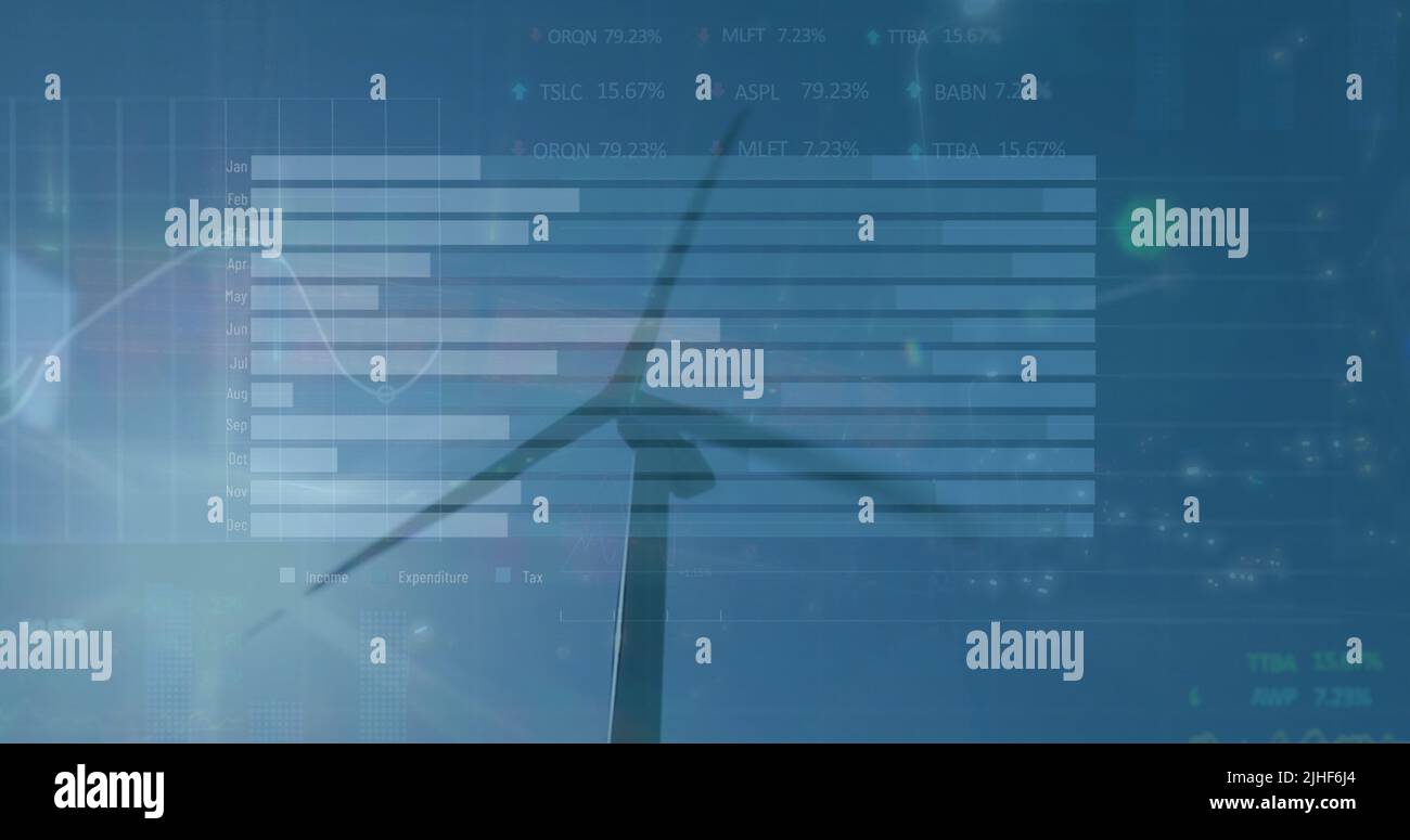 Immagine dell'elaborazione dei dati sulla turbina eolica Foto Stock