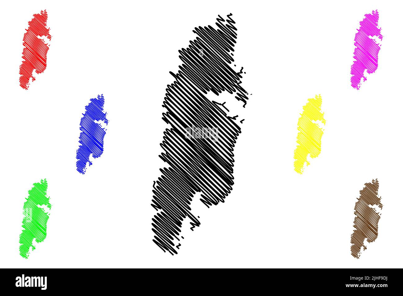 Isola delle Andamane del Nord (Repubblica dell'India, territorio dell'Unione indiana delle Isole Andamane e Nicobare) illustrazione vettoriale della mappa, schizzo dello scricbble delle Andamane del Nord Illustrazione Vettoriale