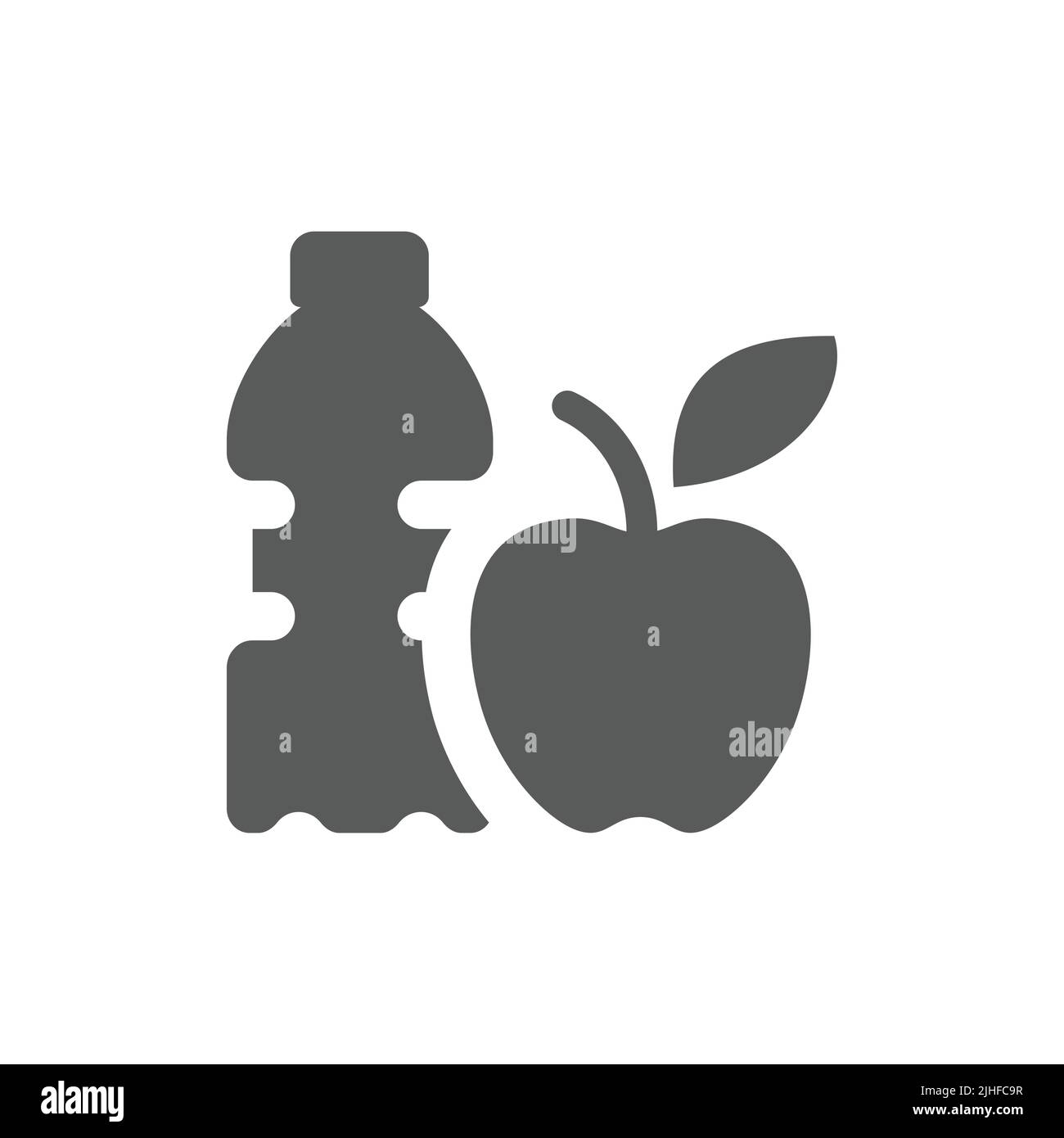 Bottiglia d'acqua e di mela, icona del cibo e delle bevande. Sano mangiare riempito vettore simbolo. Illustrazione Vettoriale