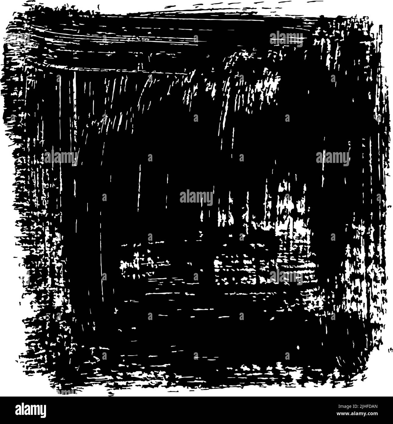 Grunge nero quadrato isolato su sfondo bianco. Illustrazione Vettoriale