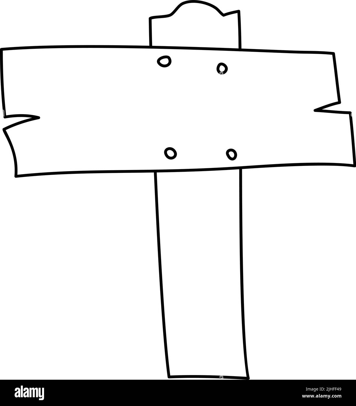 Legno Vector mano disegnato segno bordo. Elemento monolinico con luogo per testo. Illustrazione legno segnaletica asse strada stemma stile Illustrazione Vettoriale