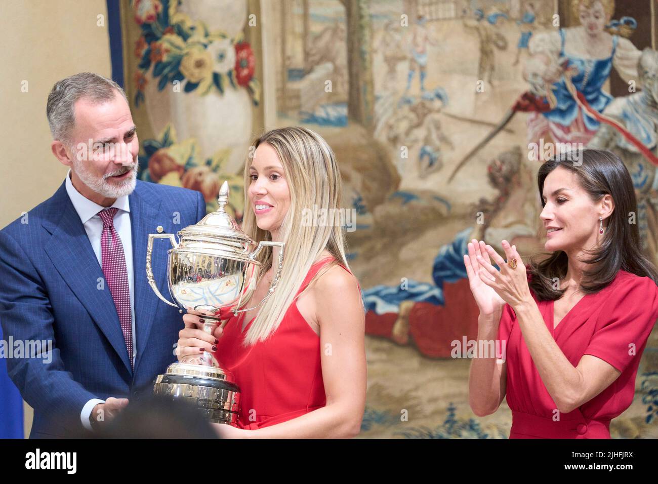 Madrid. Spagna. 20220718, Re Felipe VI di Spagna, Regina Letizia di Spagna, Maria Isabel Nadal partecipa ai National Sports Awards 2019 e 2020 al Palazzo reale di El Pardo il 18 luglio 2022 a Madrid, Spagna credito: MPG/Alamy Live News Foto Stock