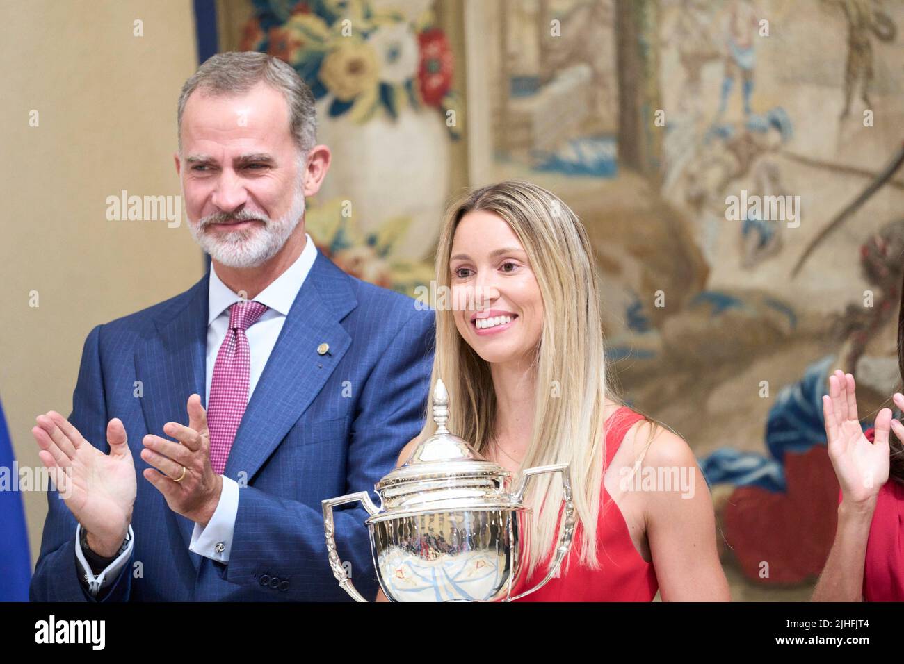 Madrid. Spagna. 20220718, Re Felipe VI di Spagna, Regina Letizia di Spagna, Maria Isabel Nadal partecipa ai National Sports Awards 2019 e 2020 al Palazzo reale di El Pardo il 18 luglio 2022 a Madrid, Spagna credito: MPG/Alamy Live News Foto Stock