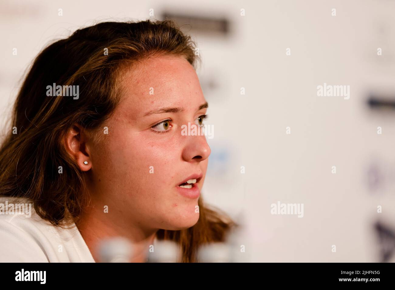 Amburgo, Germania. 18th luglio 2022. Tennis: WTA Tour, single, donne. Jule Niemeier, tedesco, parla durante un evento stampa. Credit: Frank Molter/dpa/Alamy Live News Foto Stock