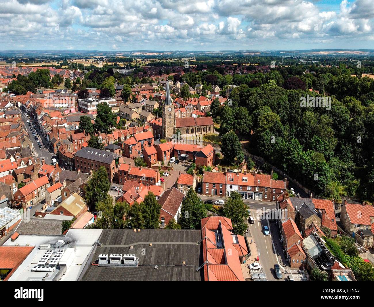 Vista aerea della città di mercato di Malton nel North Yorkshire nel nord-est dell'Inghilterra. Foto Stock