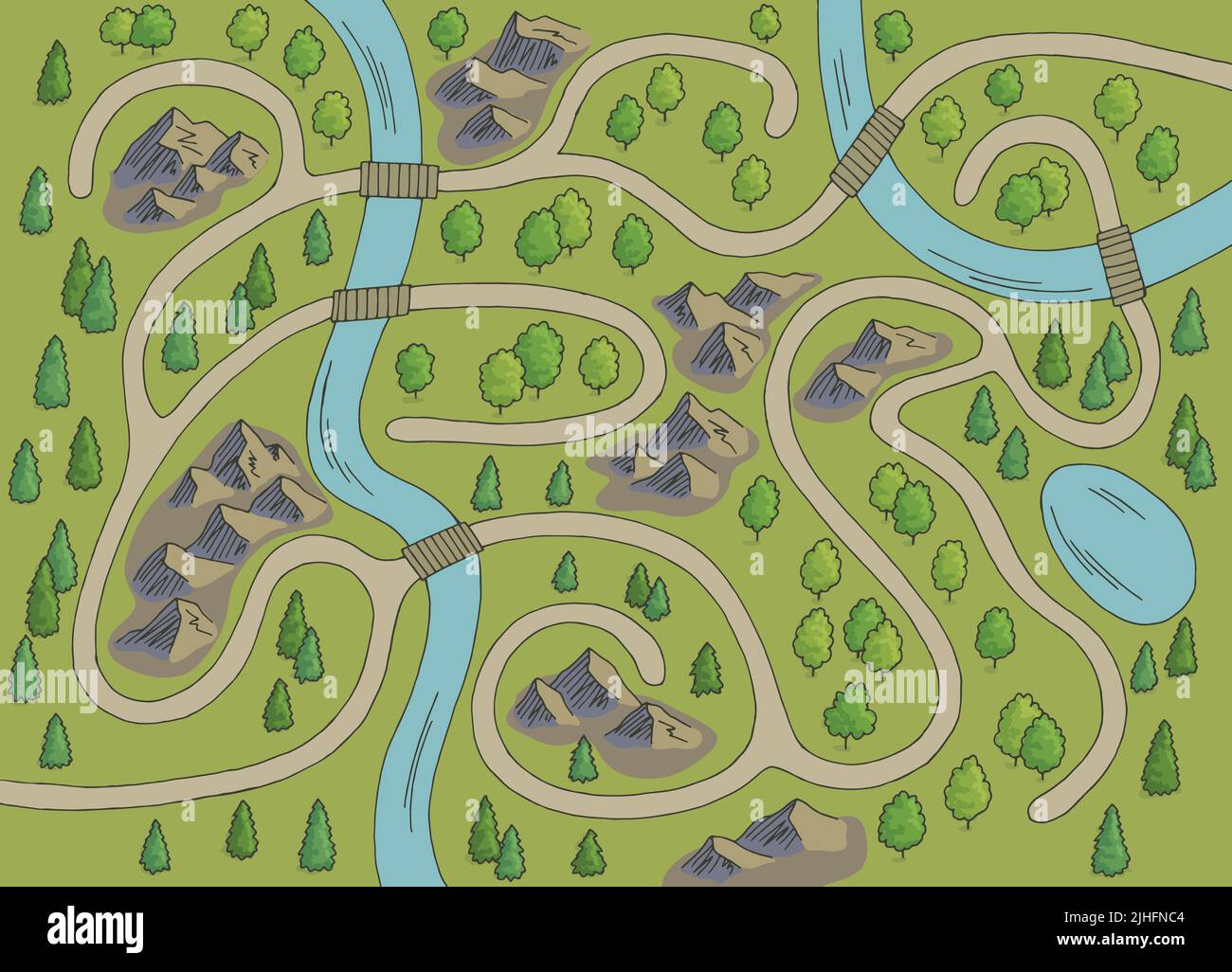 Mappa labirinto grafico colore schizzo superiore vista aerea vettore illustrazione Illustrazione Vettoriale