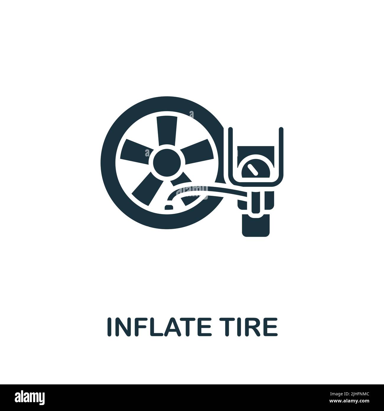 Icona gonfiaggio pneumatici. Icona del servizio auto monocromatico a linea semplice per modelli, web design e infografiche Illustrazione Vettoriale