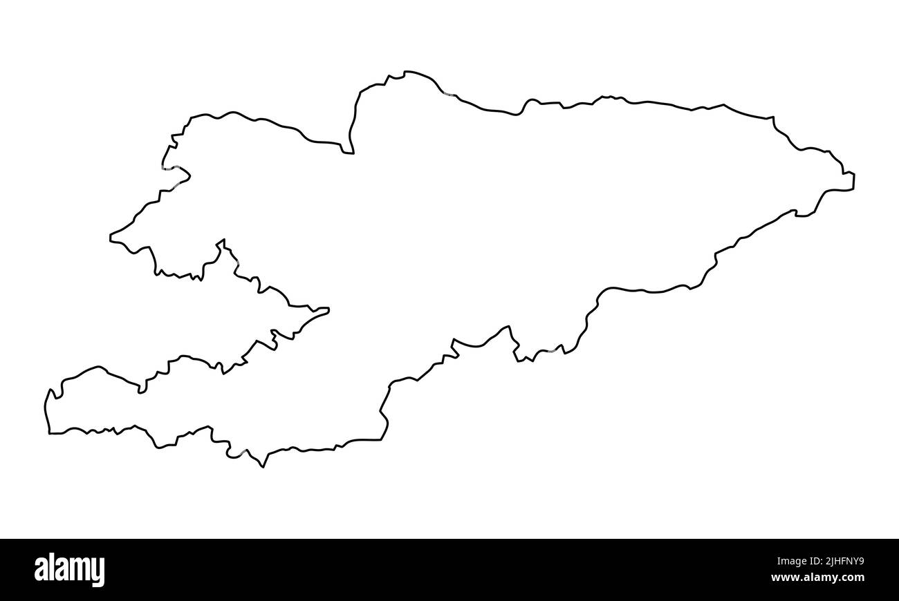 Mappa isolata del Kirghizistan. Contorni neri su sfondo bianco. Illustrazione Vettoriale