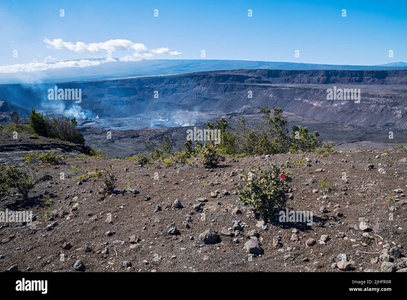 il vulcano kilauea e il cratere halema'uma'u emettono gas nel parco nazionale dei vulcani delle hawaii Foto Stock
