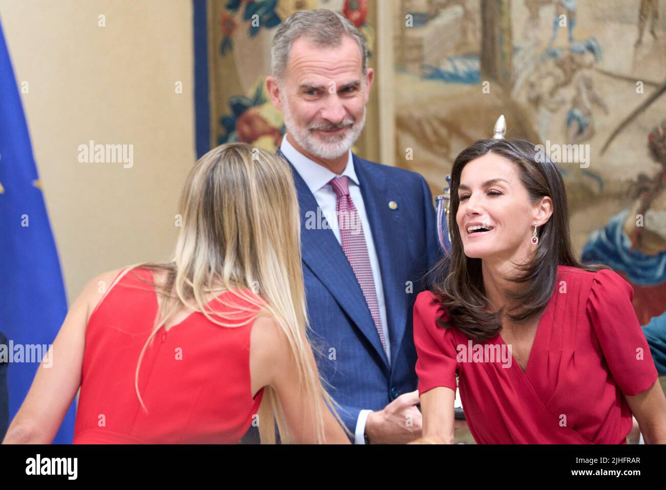 Madrid, Madrid, Spagna. 18th luglio 2022. Re Felipe VI di Spagna, Regina Letizia di Spagna, Maria Isabel Nadal partecipa agli He National Sports Awards 2019 e 2020 al Palazzo reale di El Pardo il 18 luglio 2022 a Madrid, Spagna (Credit Image: © Jack Abuin/ZUMA Press Wire) Foto Stock