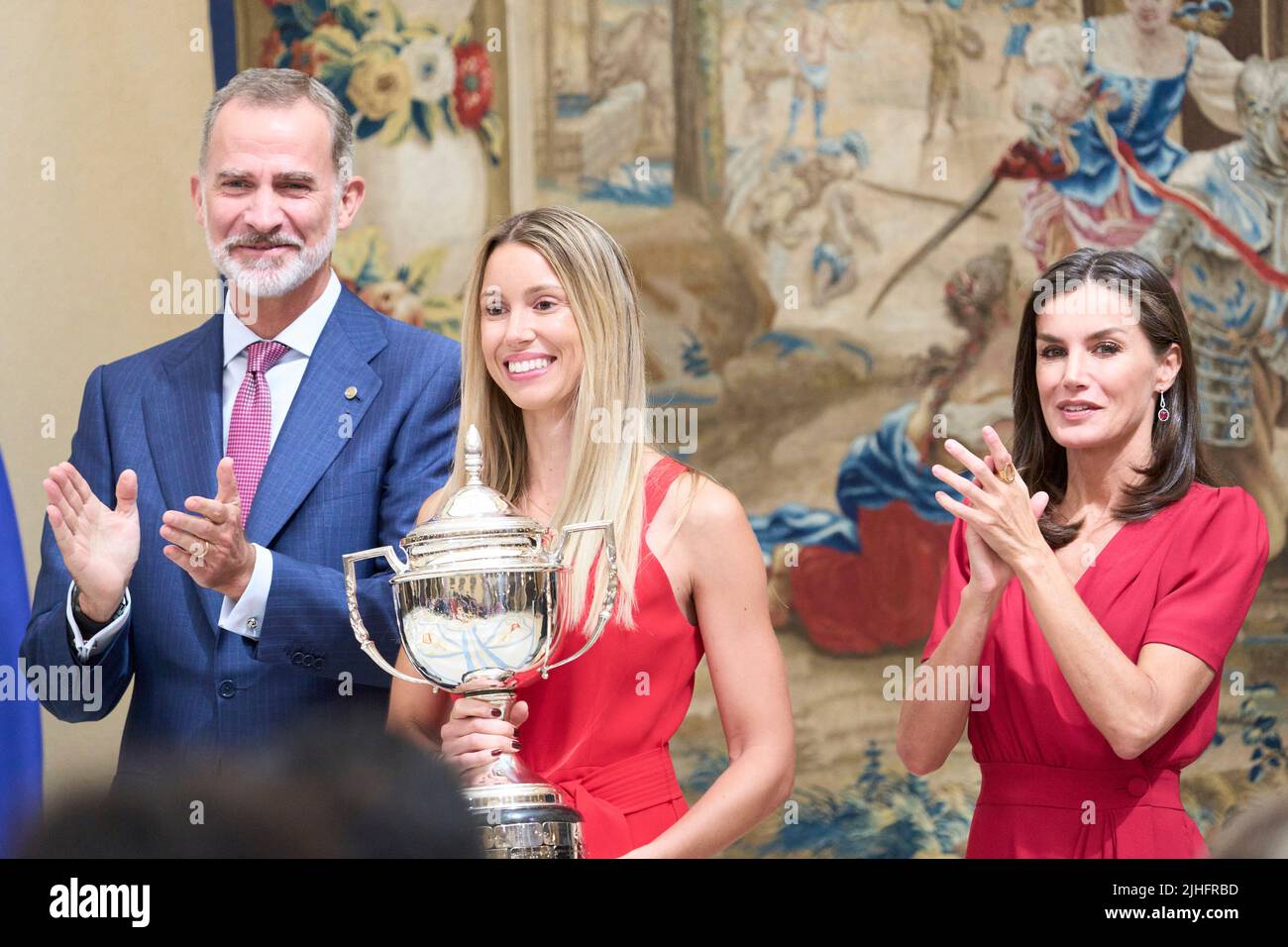 Madrid, Madrid, Spagna. 18th luglio 2022. Re Felipe VI di Spagna, Regina Letizia di Spagna, Maria Isabel Nadal partecipa agli He National Sports Awards 2019 e 2020 al Palazzo reale di El Pardo il 18 luglio 2022 a Madrid, Spagna (Credit Image: © Jack Abuin/ZUMA Press Wire) Foto Stock