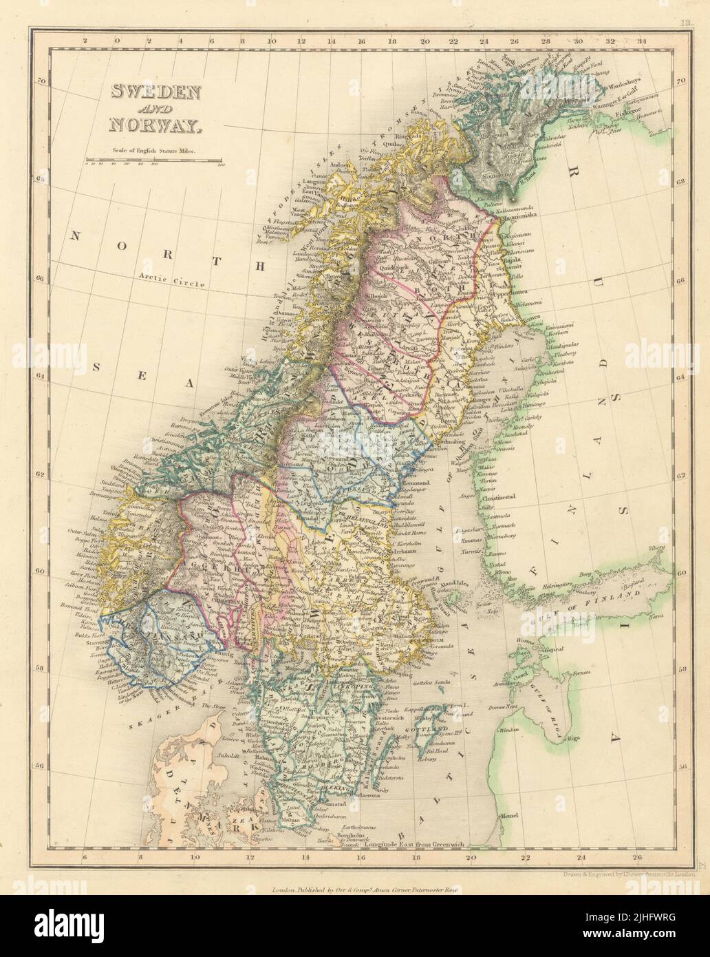 Svezia e Norvegia di John Dower. Scandinavia 1845 cartografia antica Foto Stock