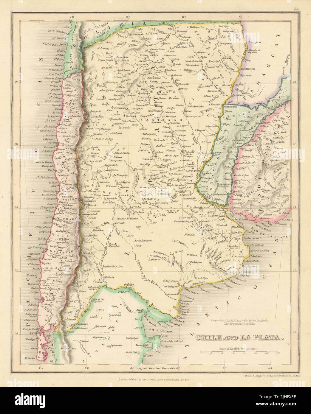 Cile e la Plata di John Dower. Argentina Entre Rios 1845 vecchia mappa antica Foto Stock