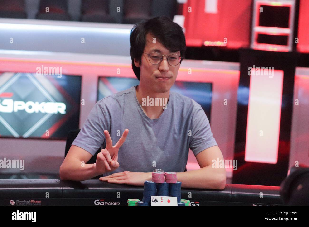 LAS VEGAS, NV - 17 LUGLIO: Michael Wang è il vincitore del WSOP 2022: Evento #87: No-Limit Hold'em a $5.000 8 mani - World Series of Poker al Bally's Las Vegas Hotel & Casino il 17 luglio 2022, a Las Vegas, Nevada, Stati Uniti. (Foto di Diego Ribas/PxImages) Foto Stock