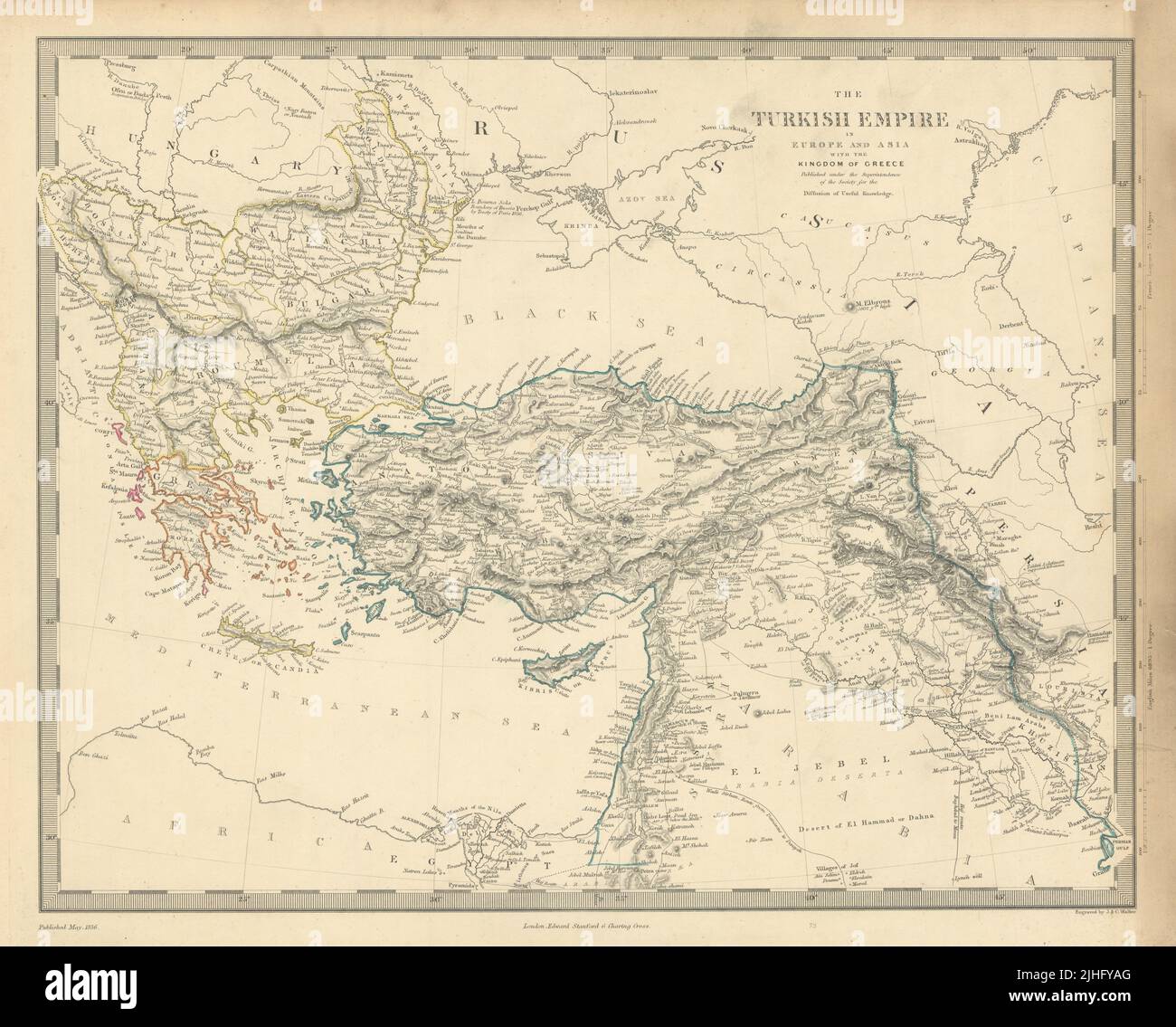 IMPERO TURCO/OTTOMANO in Europa e Asia. Regno di Grecia. Mappa SDUK 1856 Foto Stock