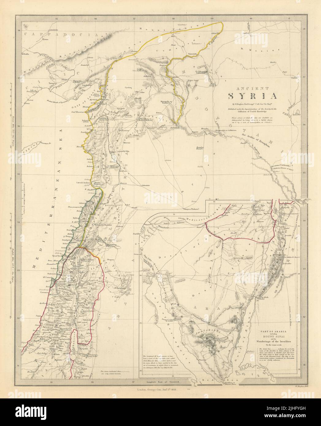 SIRIA ANTICA. Levante; Sinai. Peregrinazioni degli Israeliti. SDUK 1855 vecchia mappa Foto Stock