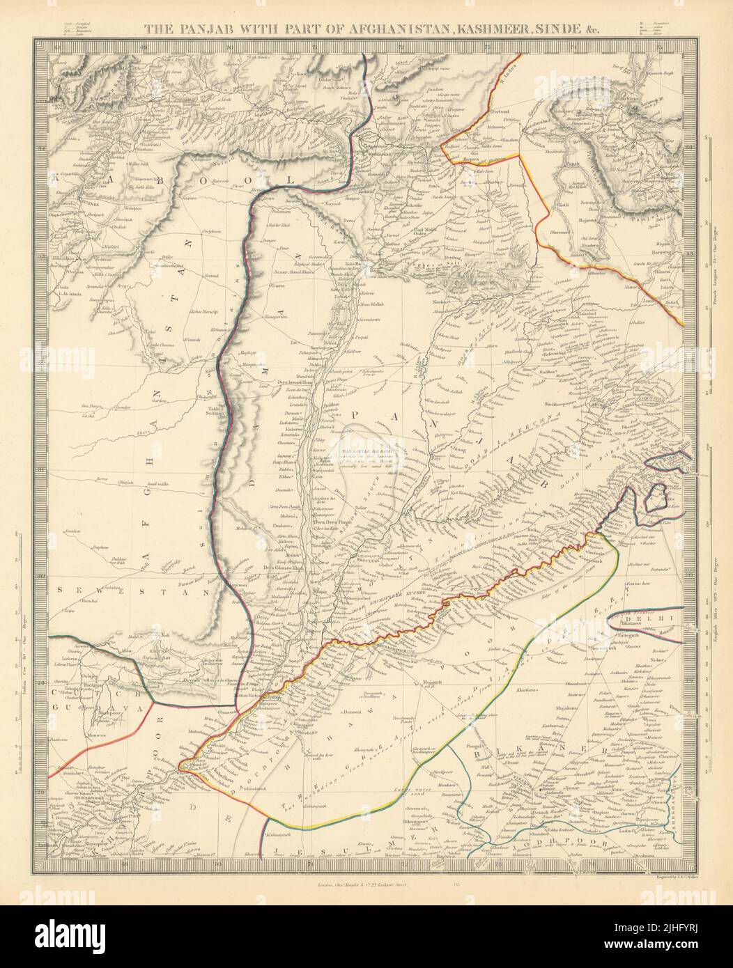 IL PANJAB. Pakistan. Punjab, Afghanistan, Kashmir e Sinde. Mappa SDUK 1851 Foto Stock