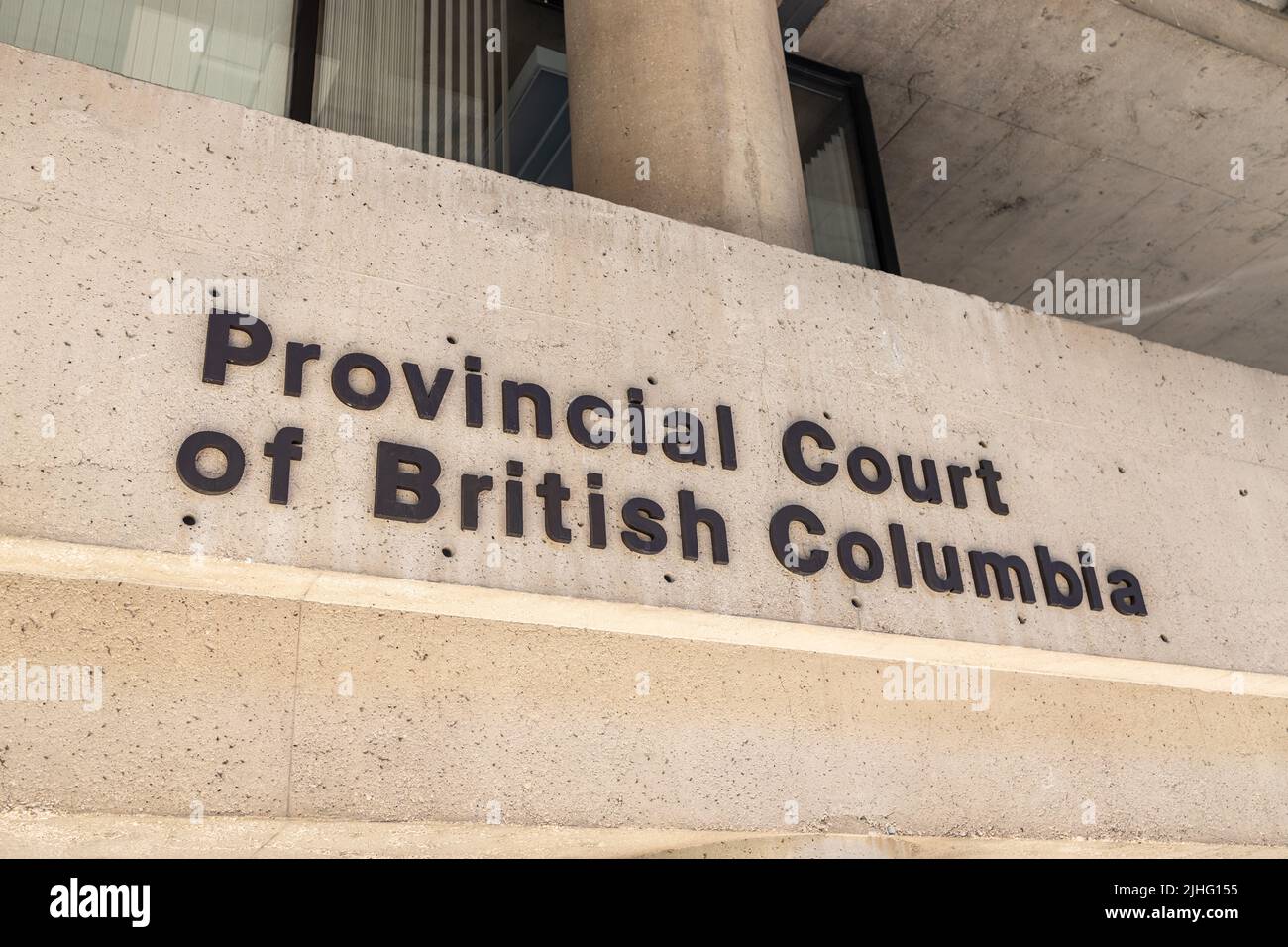 Segno di Corte Provinciale della Columbia Britannica nel centro di Vancouver Foto Stock