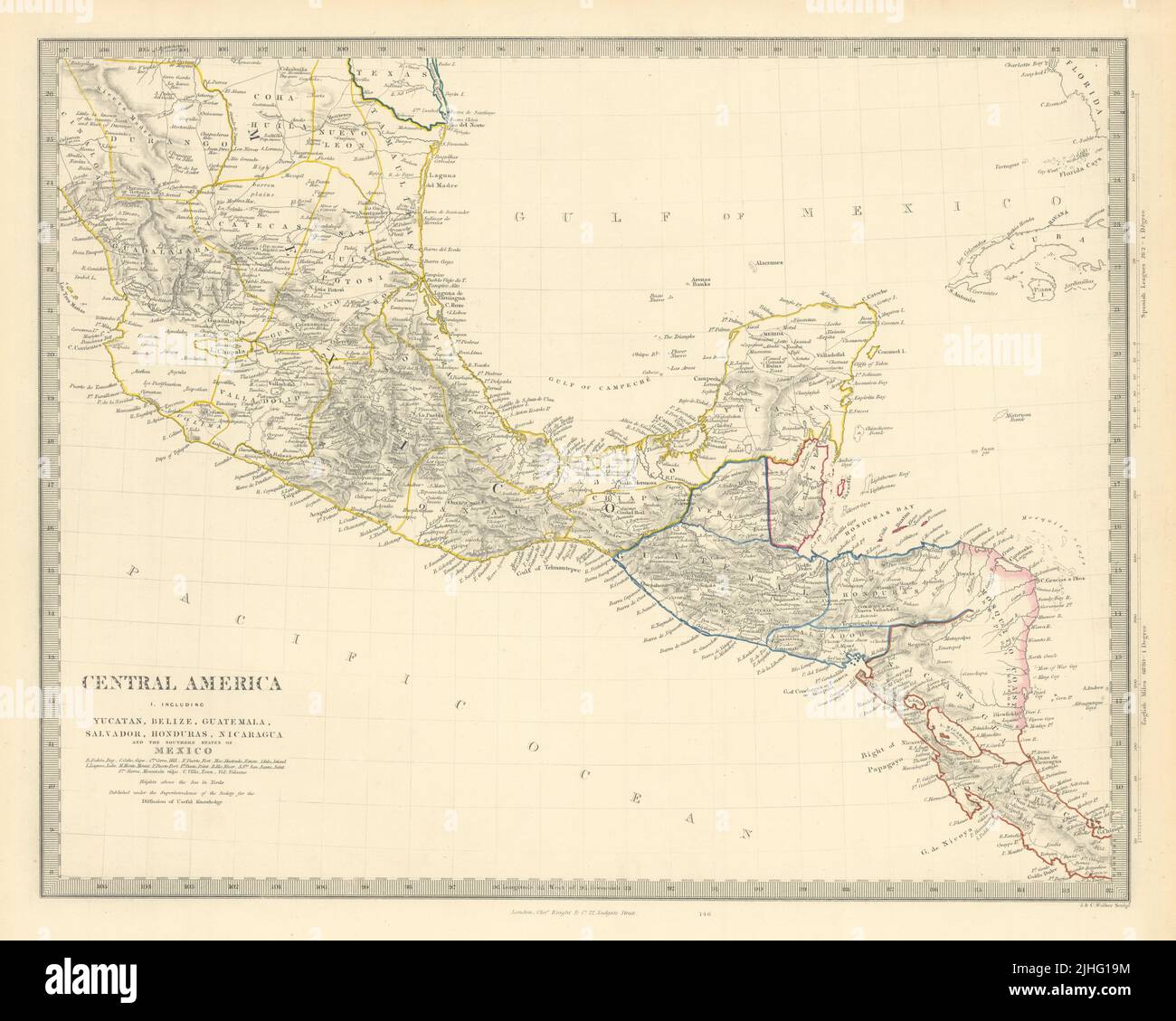 MESSICO MERIDIONALE E AMERICA CENTRALE. Yucatan Belize Mosquito Coast. Mappa SDUK 1851 Foto Stock