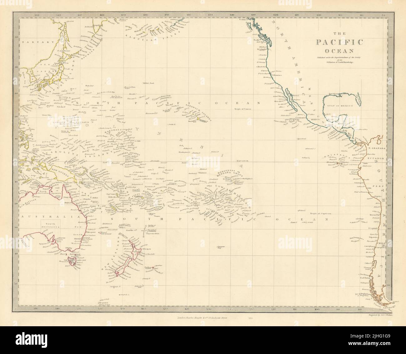OCEANO PACIFICO. Australasia Polinesia Oceania Sandwich Islands. Mappa SDUK 1851 Foto Stock
