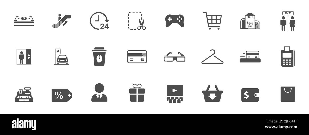 icone vettoriali di silhouette del centro commerciale Illustrazione Vettoriale