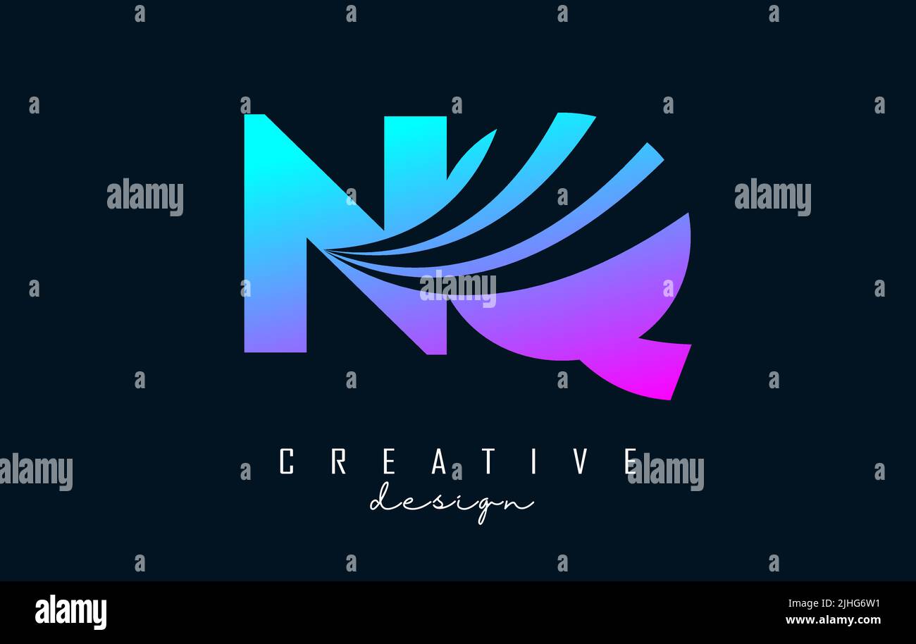 Logo NQ n q a colori con linee di punta e design Road concept. Lettere con disegno geometrico. Illustrazione vettoriale con lettera e cr Illustrazione Vettoriale