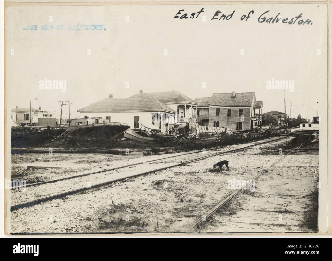 Texas - Galveston. Galveston, Texas. Danni causati dalla tempesta del 16-17 agosto 1915. Estremità orientale di Galveston. Foto Stock