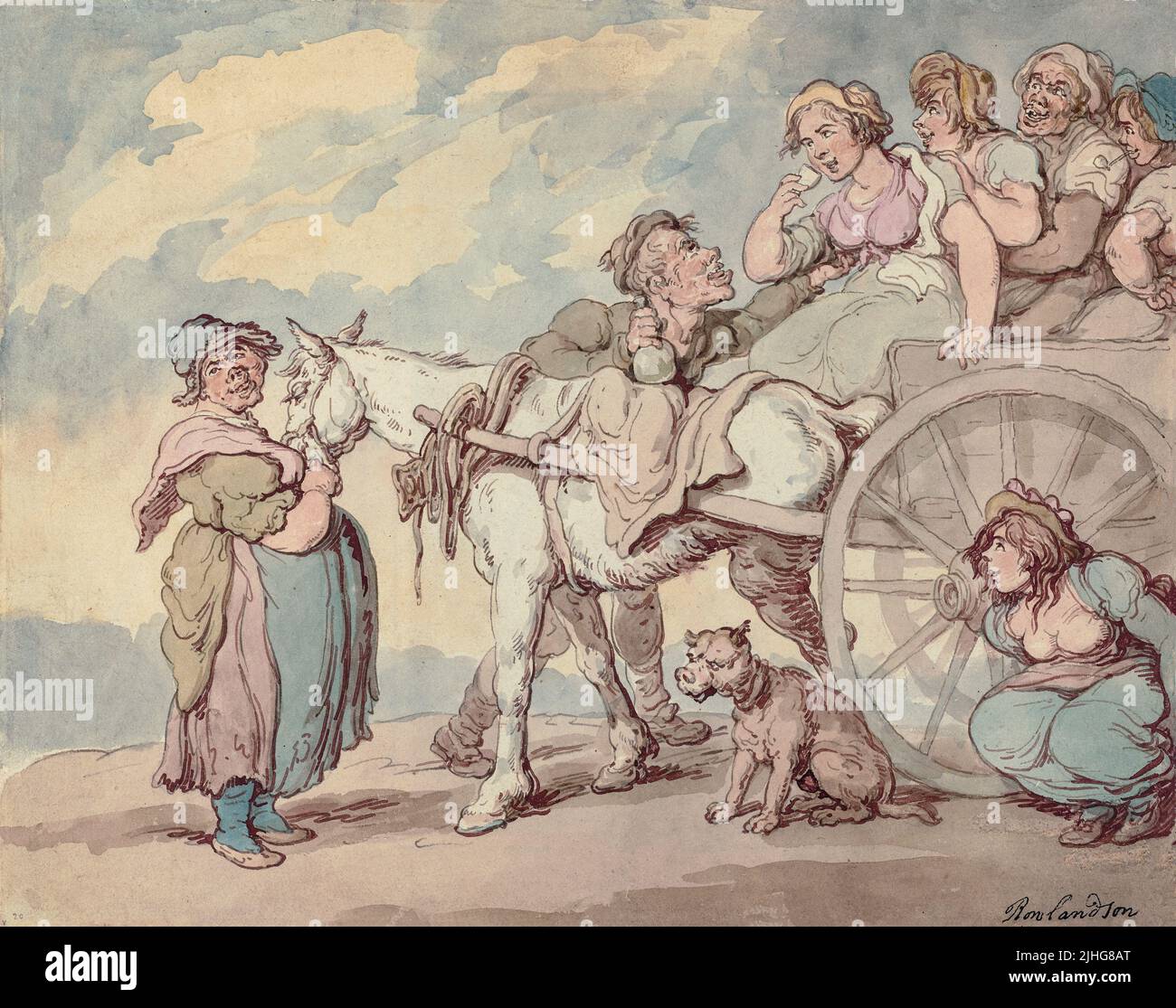 Un picnic irlandese di Thomas Rowlandson (1757-1827), un artista inglese e caricaturista dell'era georgiana, noto per la sua satira politica e osservazione sociale. Un artista prolifico e un tipografo, come altri caricaturisti della sua epoca, le sue caricature sono spesso robuste o bawdy. Foto Stock