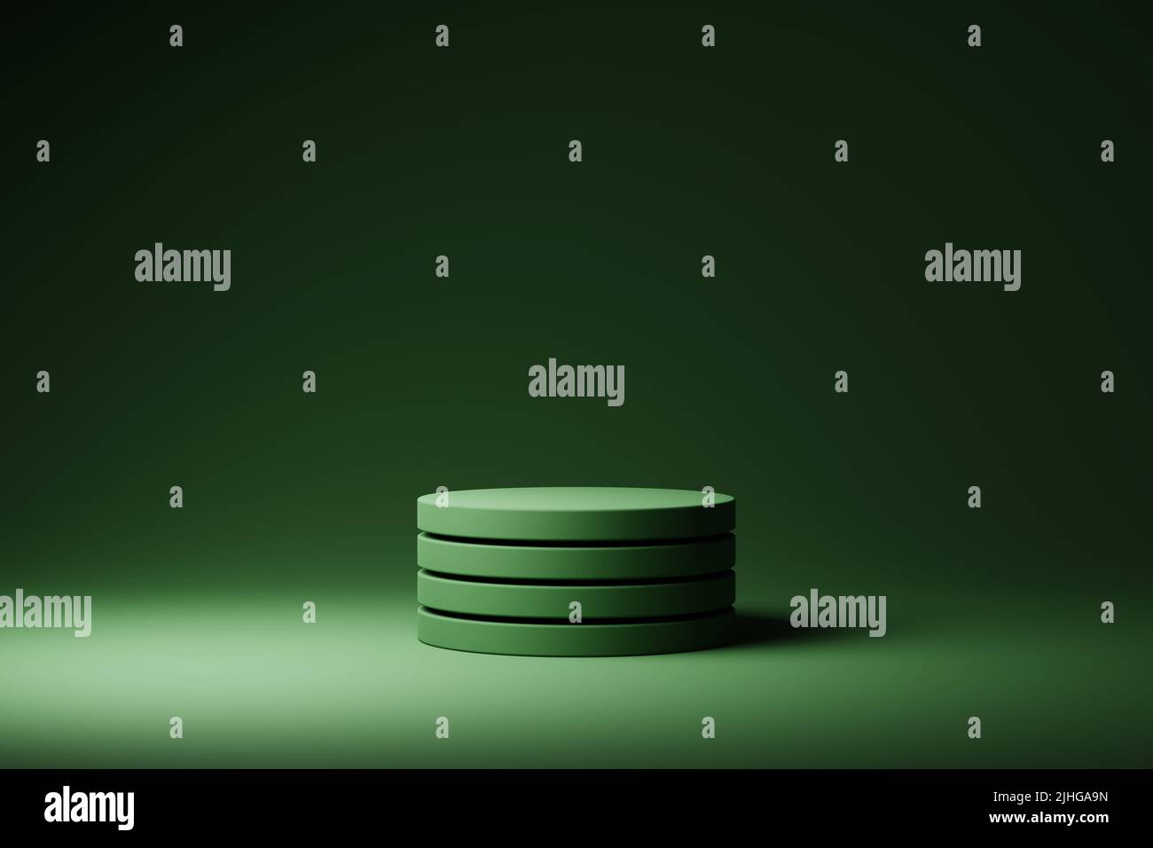 3D podio verde reso di quattro cilindri flottanti per la vostra vetrina dei prodotti. Foto Stock
