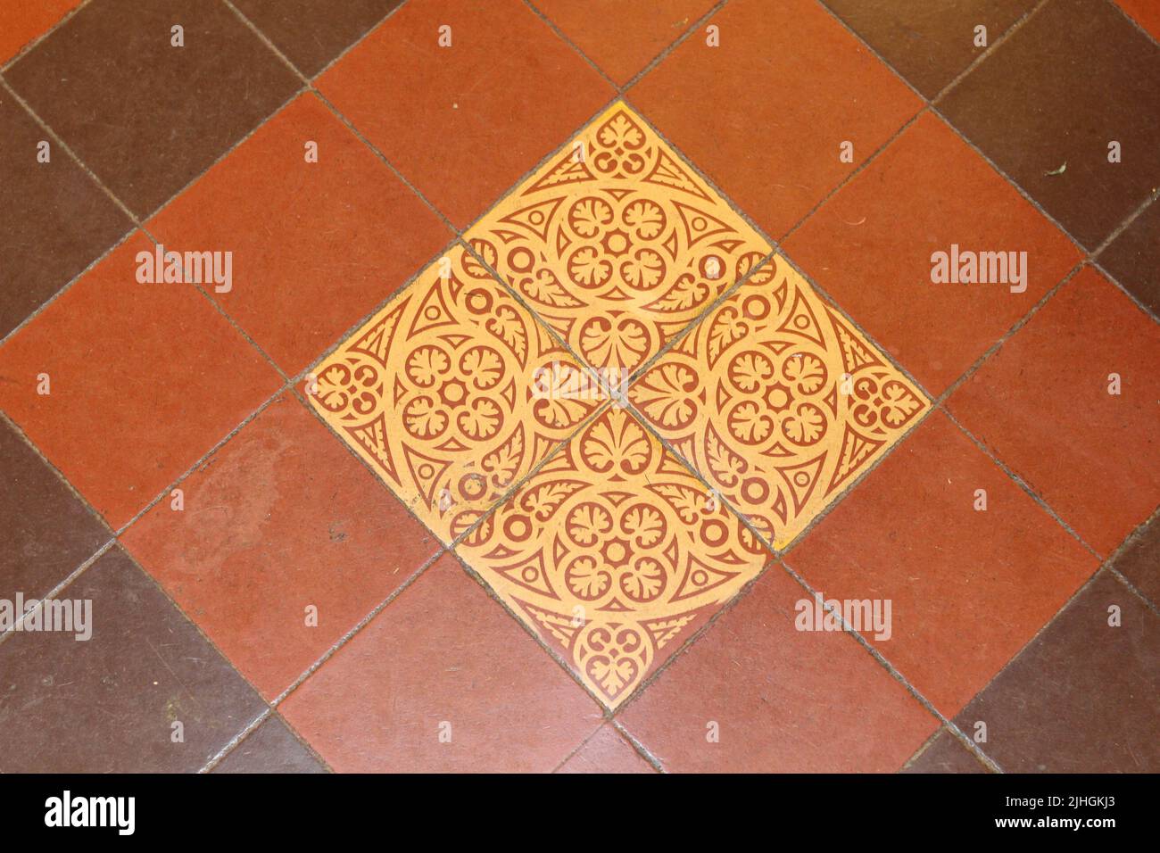 Belle piastrelle pavimento nel Grande Priorato Malvern, Worcestershire Foto Stock