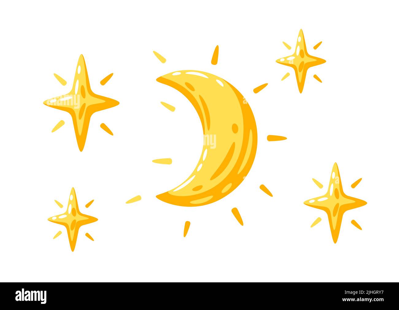 Illustrazione della luna e delle stelle. Cartoon carino immagine della notte. Illustrazione Vettoriale