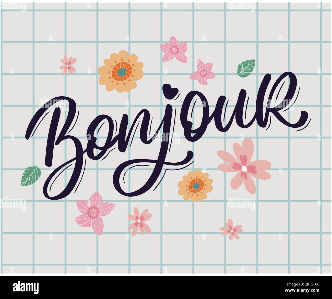 Bonjour Paris phrase Vector Lettering Calligraphy Brush Chalkboard Illustrazione Vettoriale