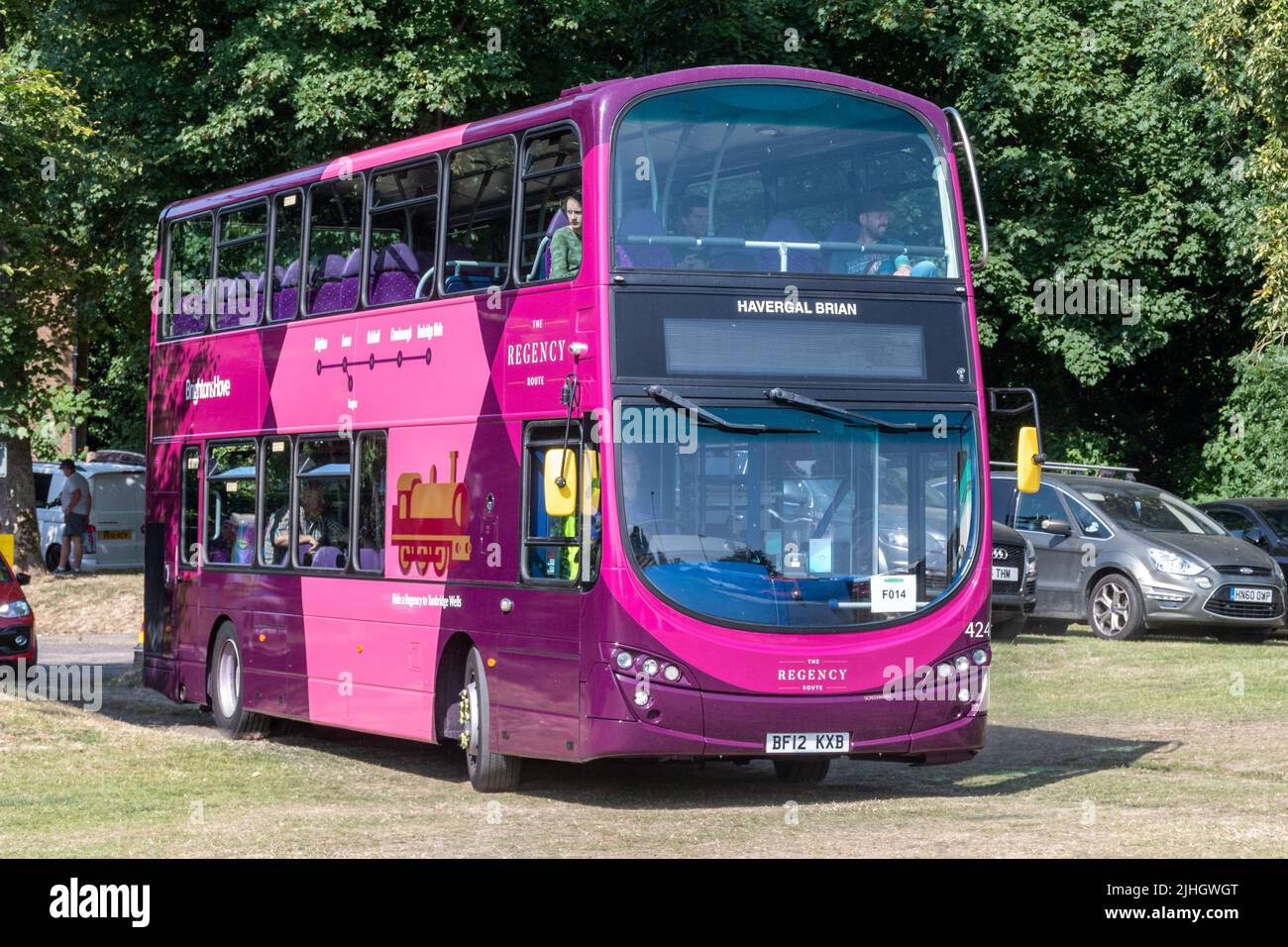 Autobus a due piani Brighton e Hove, l'autobus Regency Route, in una mostra di trasporti a Hampshire, Inghilterra, Regno Unito Foto Stock