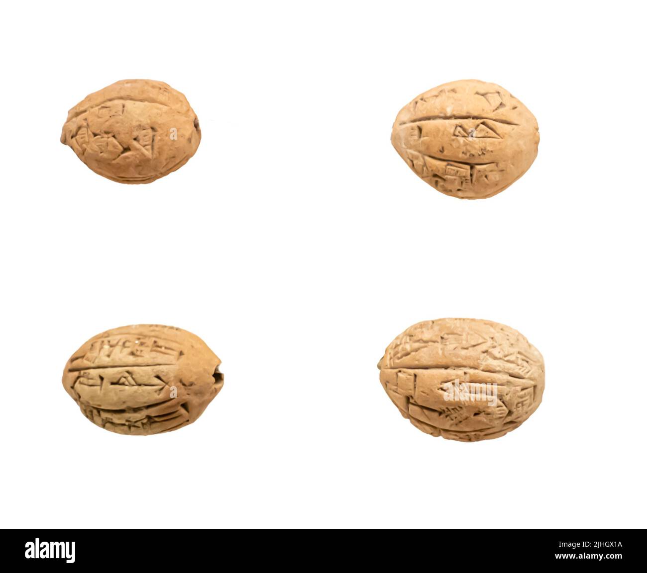 Bulli tonolivini, a forma di oliva, con iscrizioni votive. Lagash. Periodo presargonico. Foto Stock