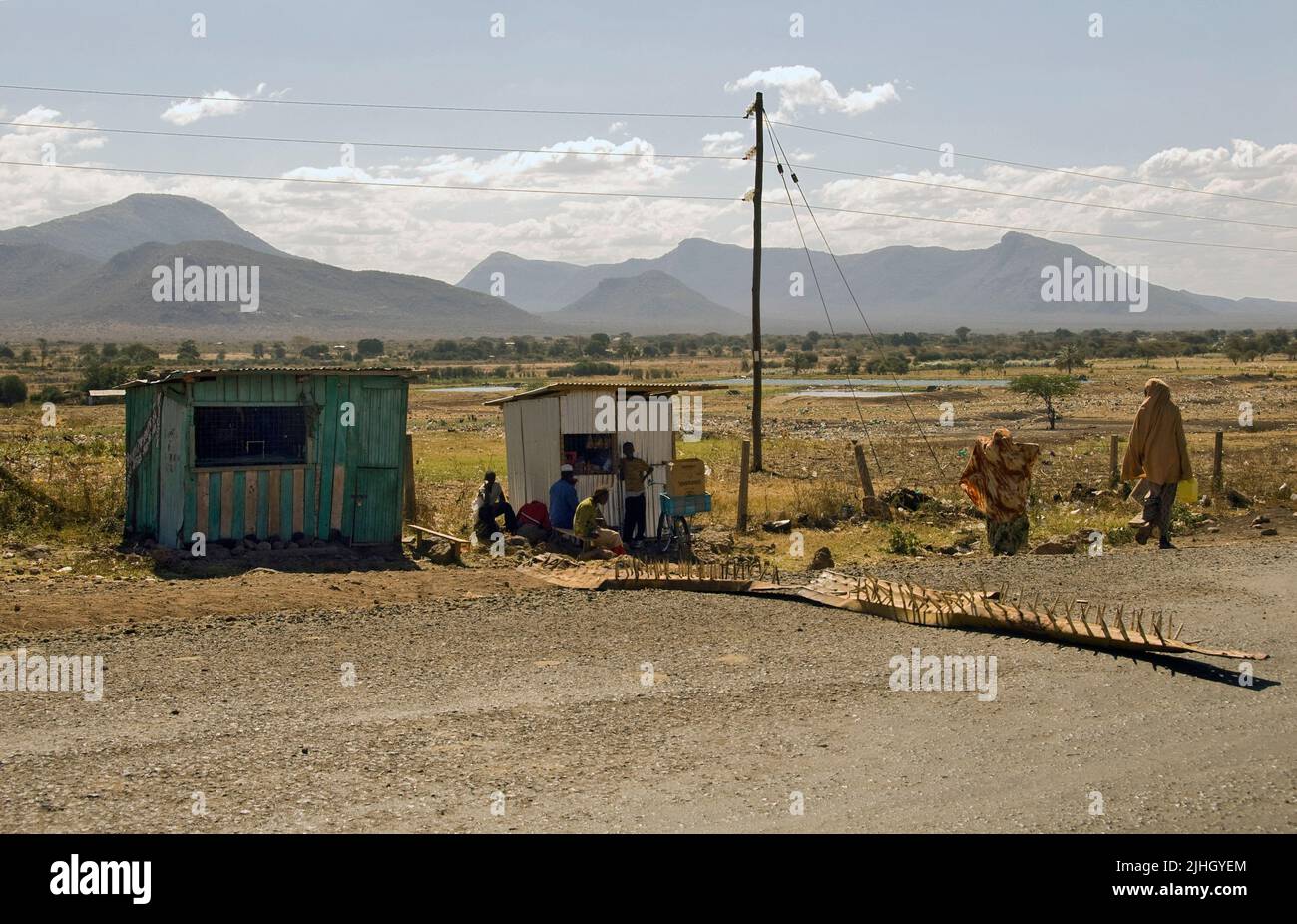 Blocco stradale nel Kenya centrale. Foto Stock