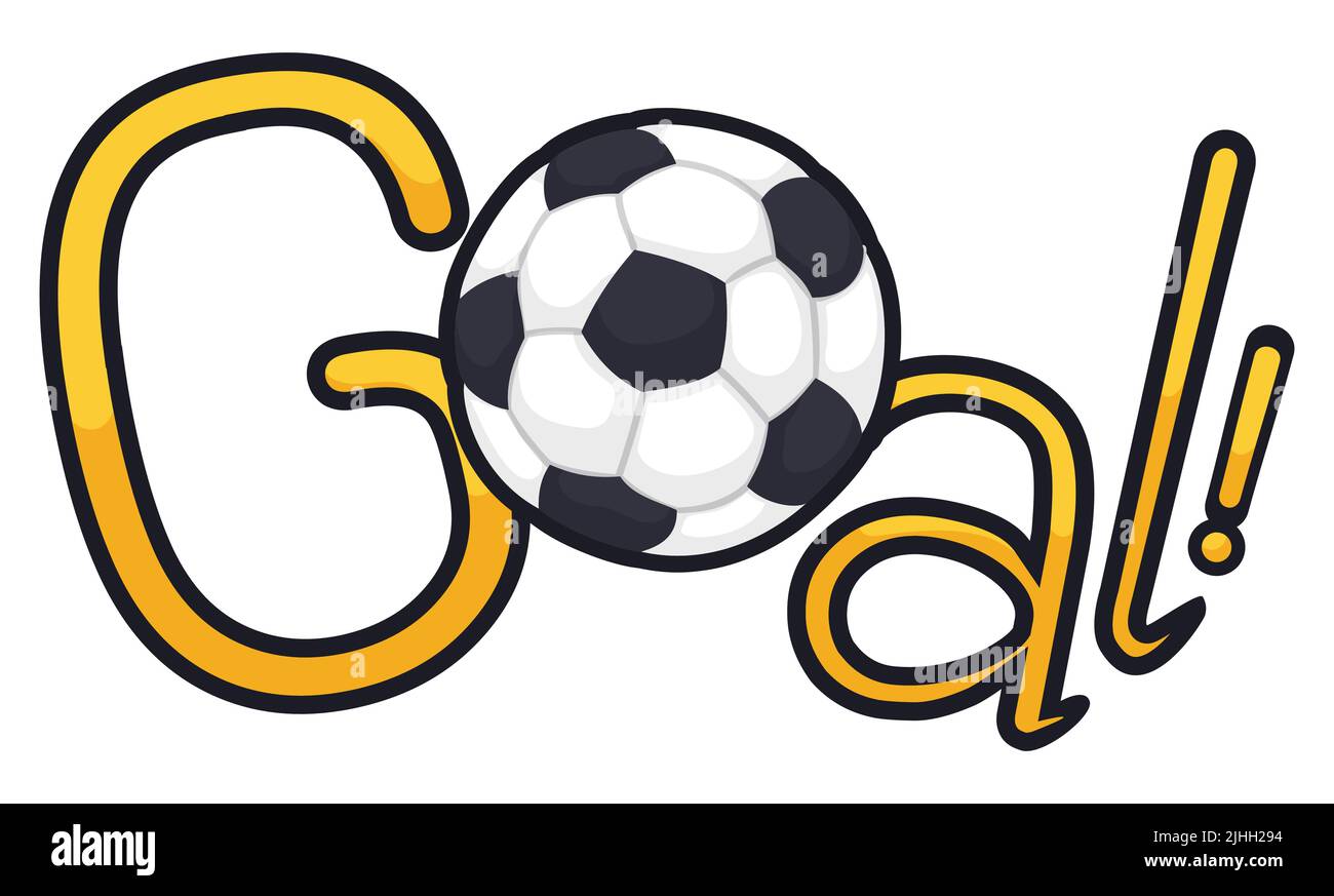 Segno con le lettere dorate e lucide e sfera di calcio come lettera 'o' che forma la parola: Obiettivo! Illustrazione Vettoriale