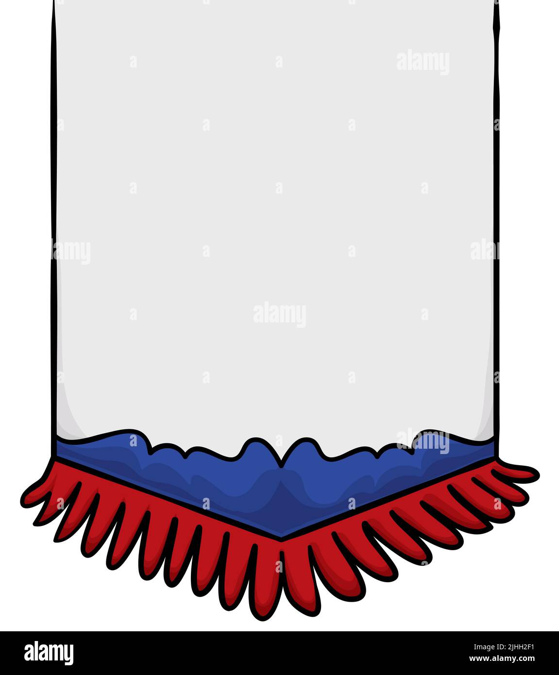 Pennino verticale o banner con spazio vuoto e bianco, decorato con frange blu e rosse che assomigliano ai colori russi. Design in stile cartoon con out Illustrazione Vettoriale