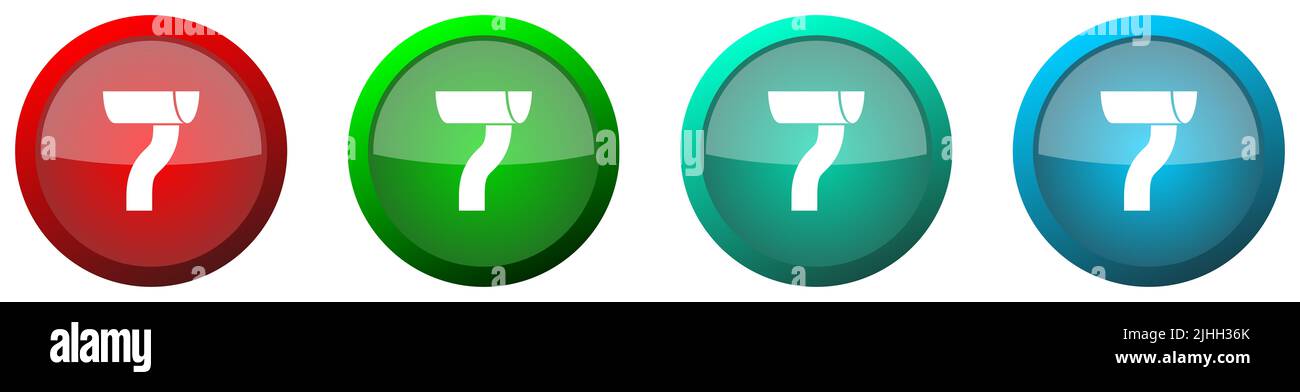 Grondaia rotonda con set di icone per Web lucido, pulsanti colorati isolati su sfondo bianco Foto Stock