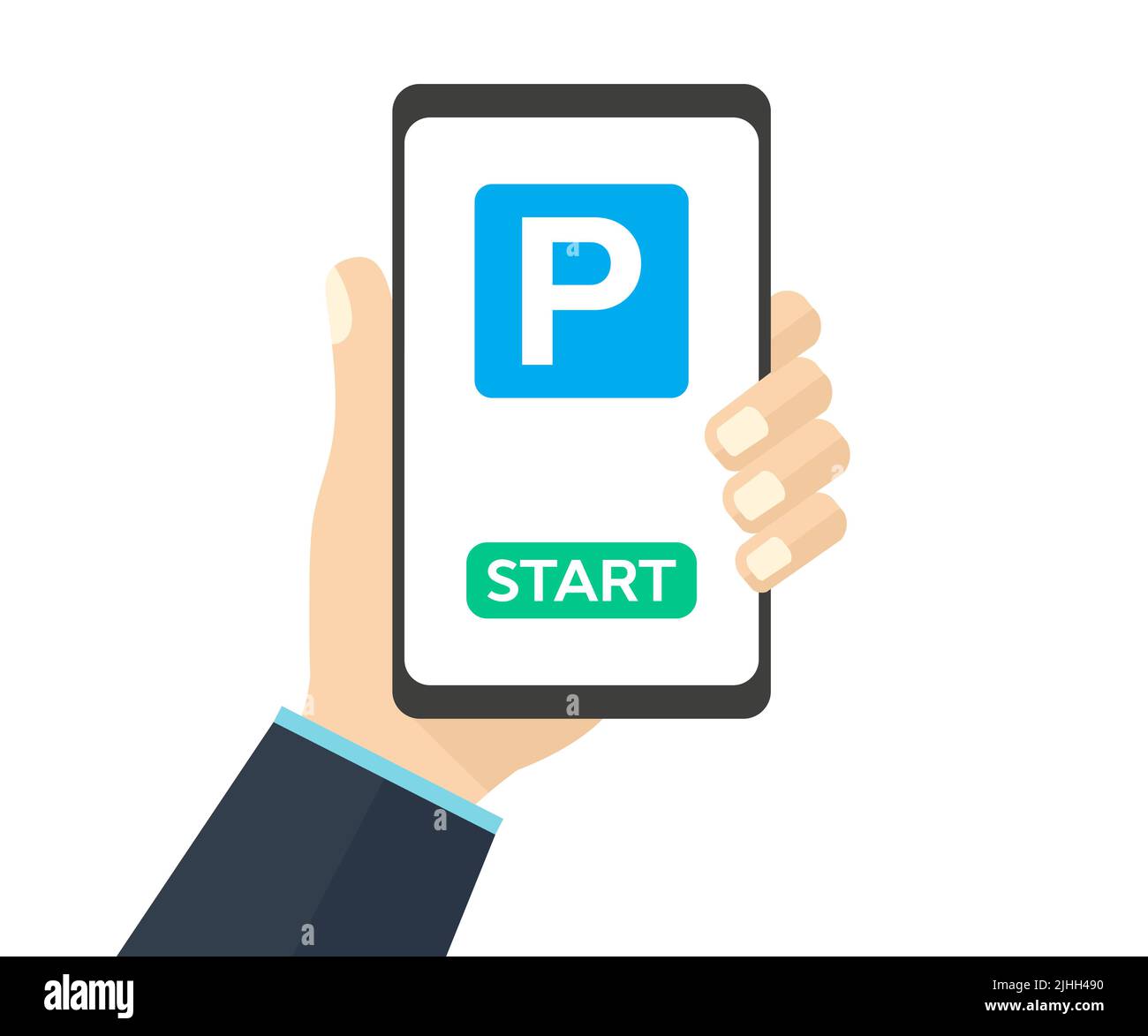 Richiesta di pagamento per il parcheggio online, logo di design per il parcheggio in città. Concetto di app mobile Smart City Parking, design vettoriale tecnologico e illustrazione. Illustrazione Vettoriale