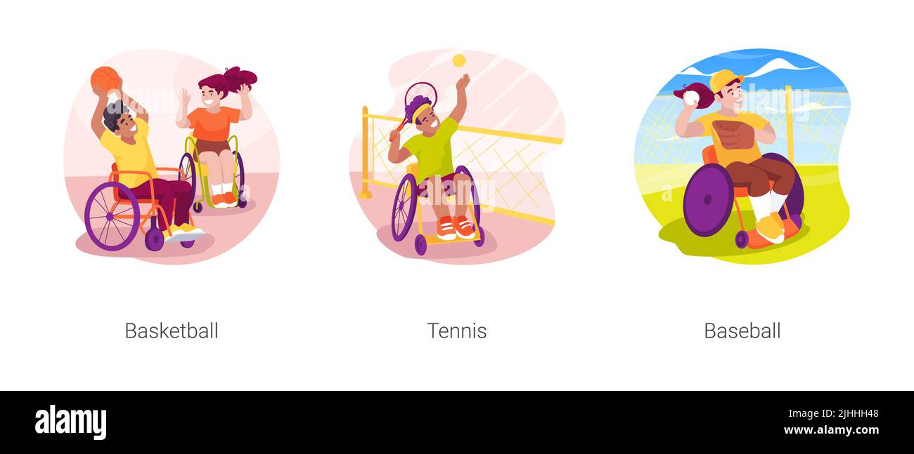 Sport per bambini disabili isolato cartoon vettore illustrazione set Illustrazione Vettoriale