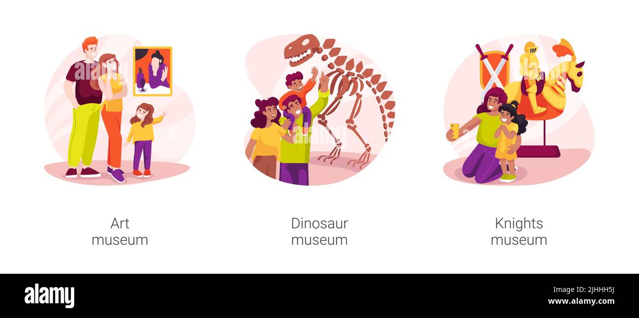 Museo della famiglia Visita isolato cartoon vettore illustrazione set Illustrazione Vettoriale