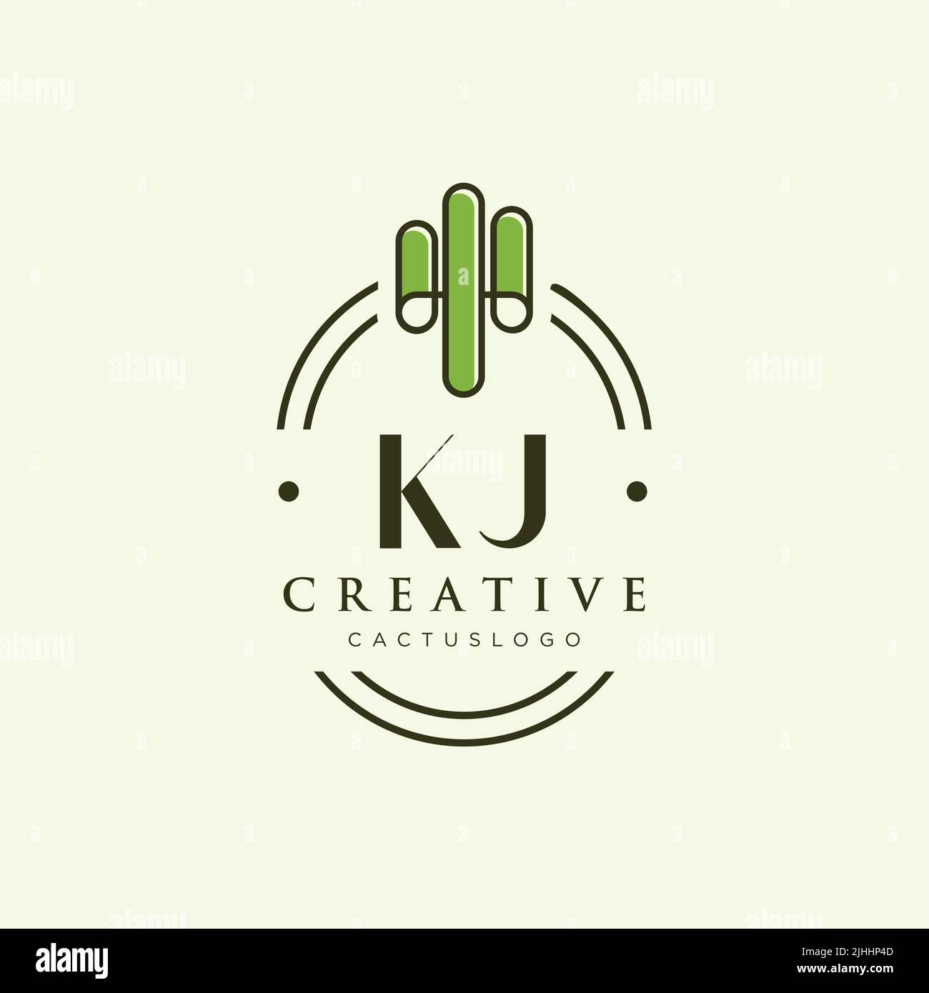 KJ iniziale lettera verde cactus logo modello vettore Illustrazione Vettoriale