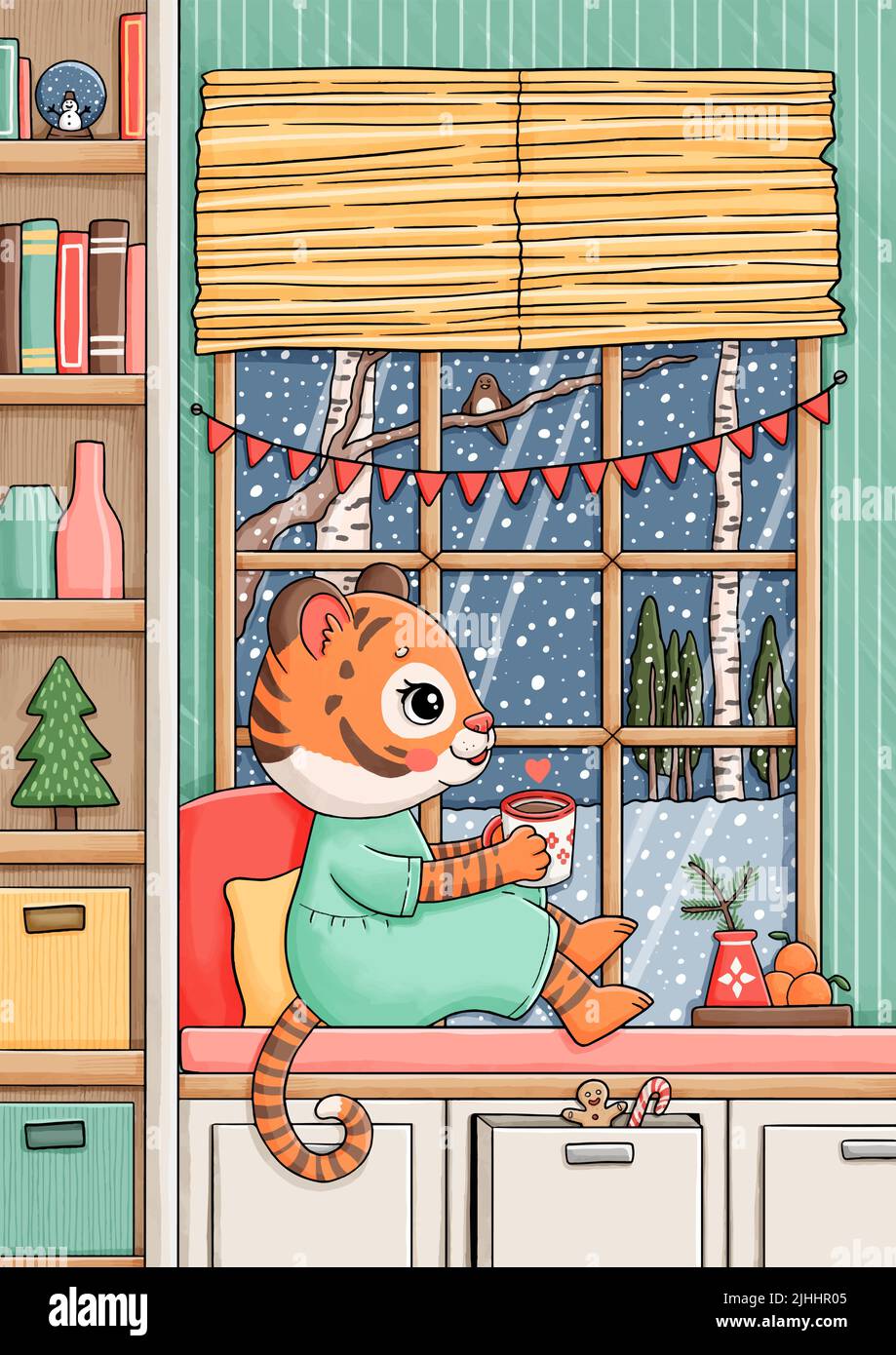 Nuovo anno carino bambino ragazza tigre illustrazione vettoriale Illustrazione Vettoriale