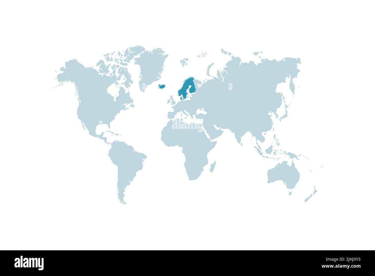 Paesi scandinavi sulla mappa del mondo, illustrazione vettoriale Illustrazione Vettoriale