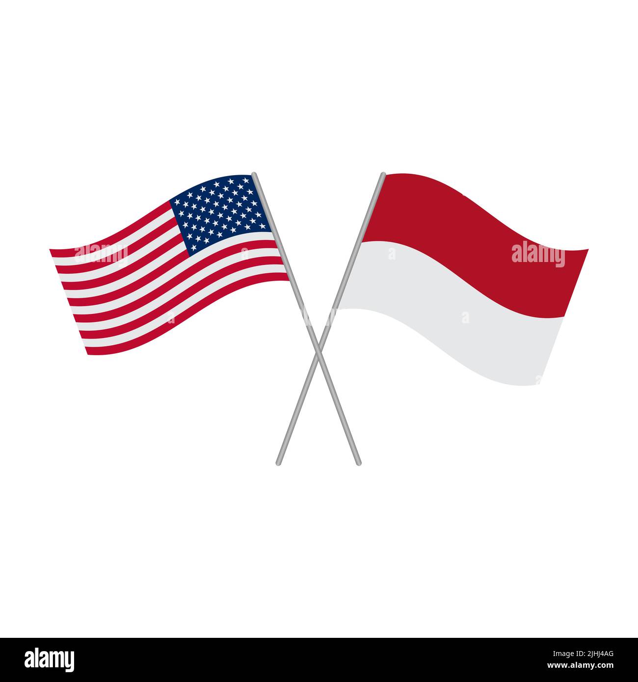 Bandiere americane e indonesiane isolate su sfondo bianco. Illustrazione vettoriale Illustrazione Vettoriale