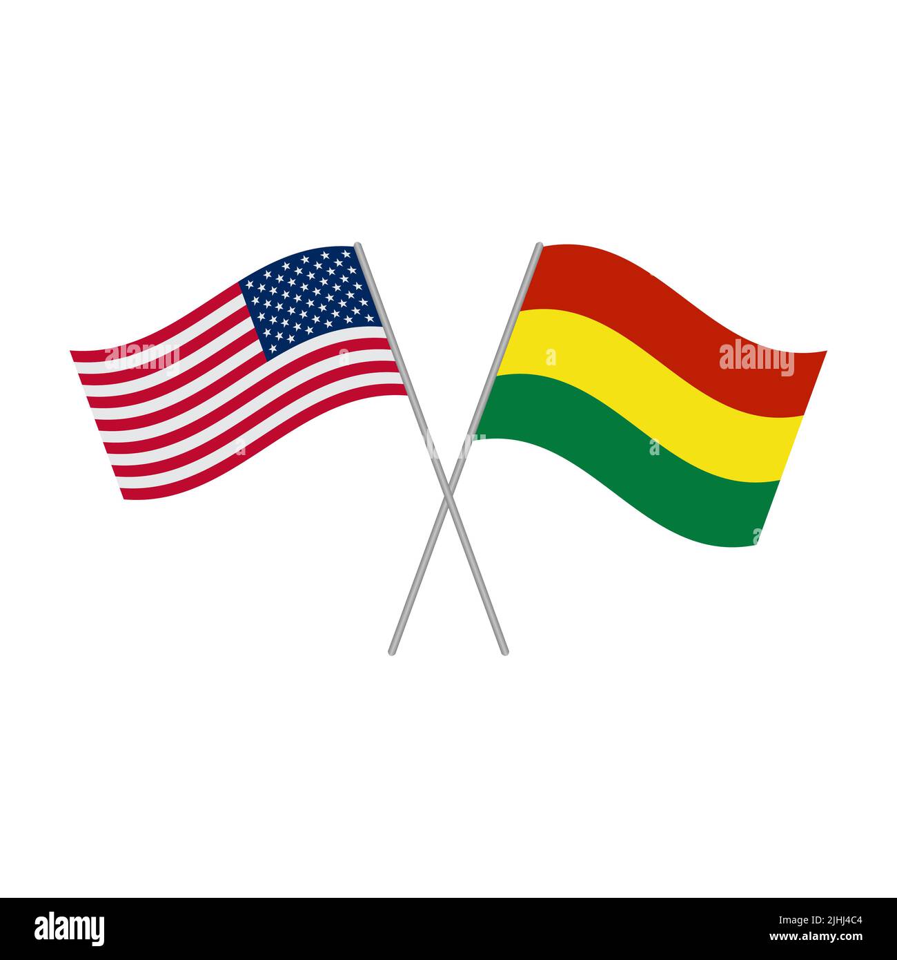 Bandiere boliviane e americane isolate su sfondo bianco. Illustrazione vettoriale Illustrazione Vettoriale