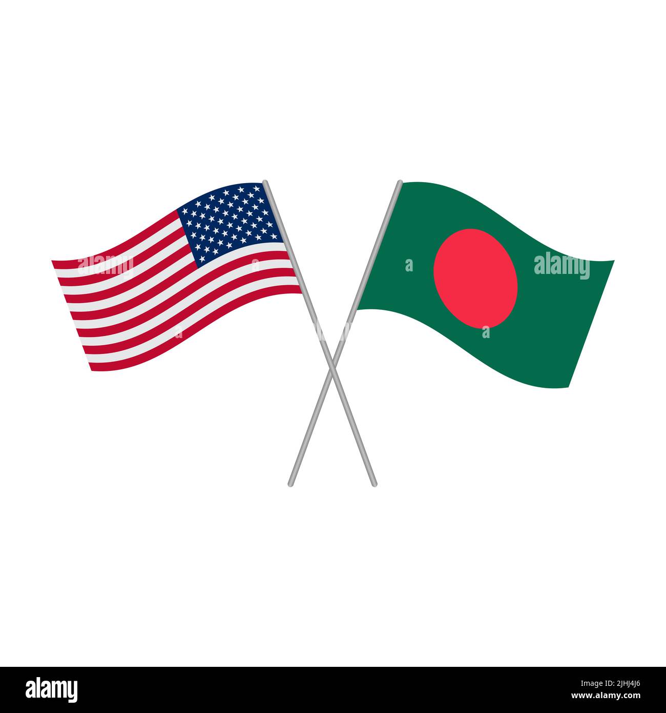 Bandiere americane e del Bangladesh isolate su sfondo bianco. Illustrazione vettoriale Illustrazione Vettoriale