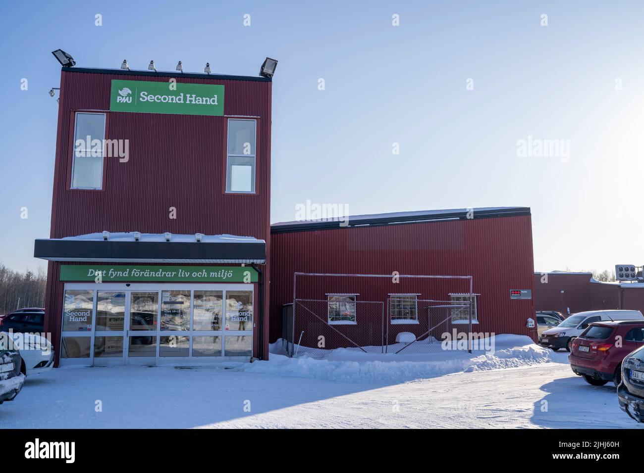 PMU Second Hand Store in Svezia Pitea con durante l'inverno Foto Stock